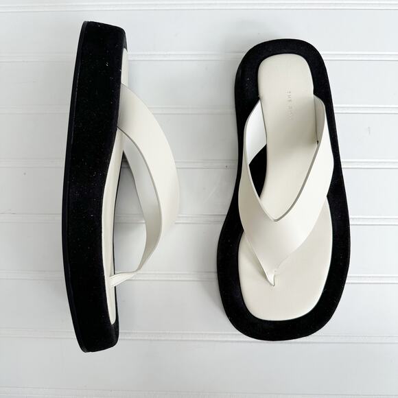 The Row Ginza Sandal White Black Leather Platform Flip Flop Slide Two Tone 36.5 - Picture 2 of 10